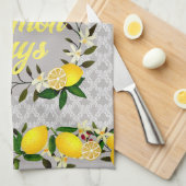 Lemon Days Motif Gray Geschirrtuch (Viertel Falte)