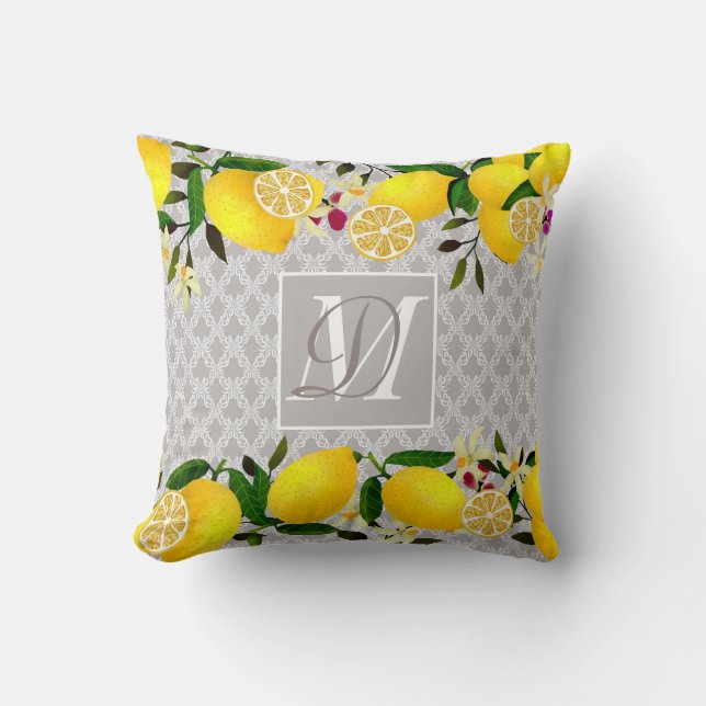 Lemon Days Motif Gray Kissen (Vorderseite)