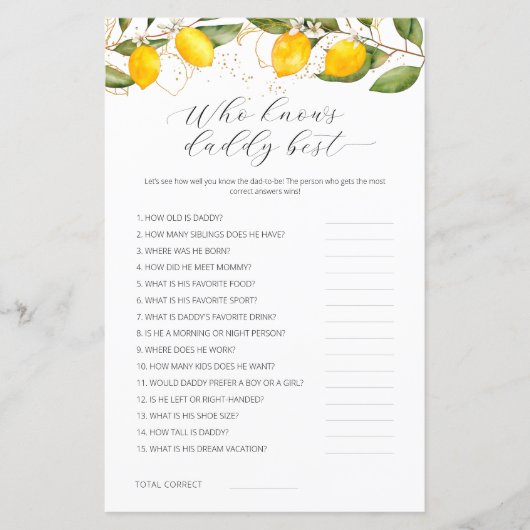 Lemon, der Daddy Best Baby Shower Game kennt (Vorderseite)