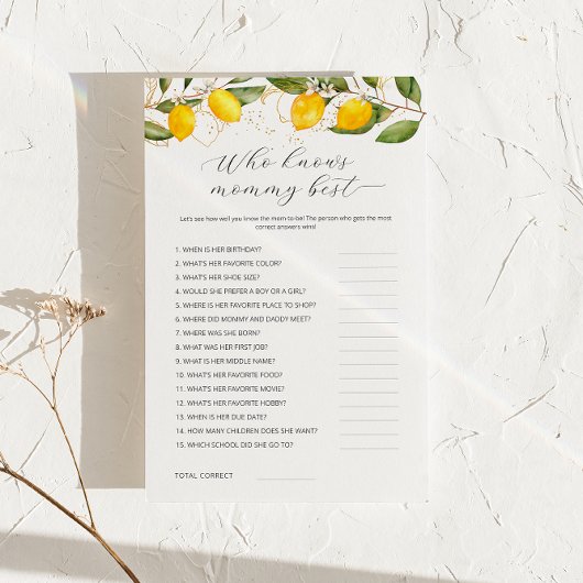 Lemon, der Mommy Best Baby Shower Game kennt