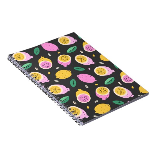 Lemon doodle muster, helle niedliche Zitrusfrüchte Notizblock (Rechte Seite)