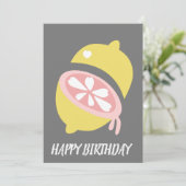 Lemon Driving Yellow Pink Birthday Karte (Stehend Vorderseite)