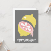 Lemon Driving Yellow Pink Birthday Karte (Vorderseite/Rückseite Beispiel)