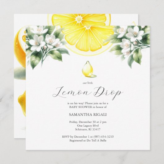 Lemon Drop in Baby Dusche Einladungen (Vorne/Hinten)