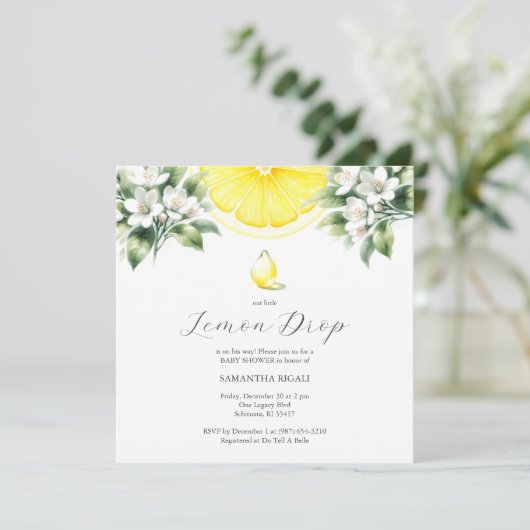 Lemon Drop in Baby Dusche Einladungen (Stehend Vorderseite)