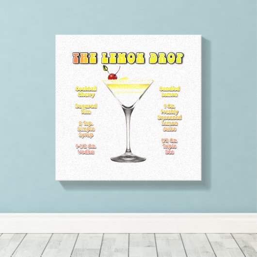 LEMON DROP MARTINI Cocktail Rezept Art 12"x12" Leinwanddruck (Insitu (Holzboden))