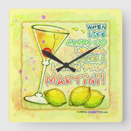 LEMON DROP MARTINI WALL CLOCK QUADRATISCHE WANDUHR (Vorderseite)