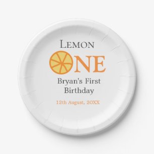 Lemon einen glücklichen 1. Geburtstag orangefarben Pappteller