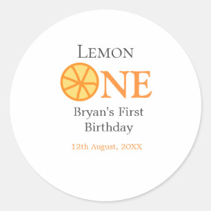 Lemon einen glücklichen 1. Geburtstag orangefarben Runder Aufkleber