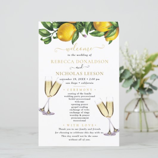 Lemon Elegant Calligraphy Wedding Program (Stehend Vorderseite)