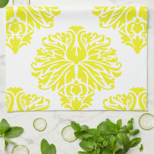 Lemon Elegant Damask Geschirrtuch (Gefaltet)