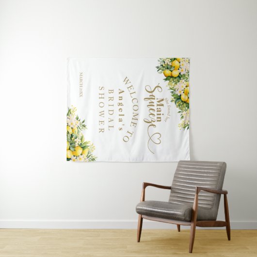 Lemon Elegant Modernes Summer Brautparty Wandteppich (Beispiel (Horizontal))