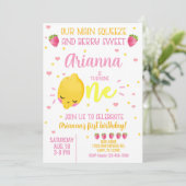 Lemon Erdbeere Mädchen 1. Geburtstag einladen. Einladung (Stehend Vorderseite)