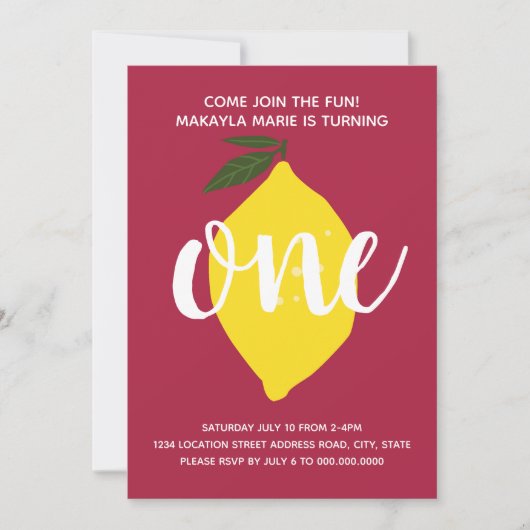 Lemon Erster Geburtstag Einladung // 1. (Vorderseite)