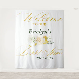 Lemon Eucalyptus Rose Elegantes Script Brautparty Wandteppich