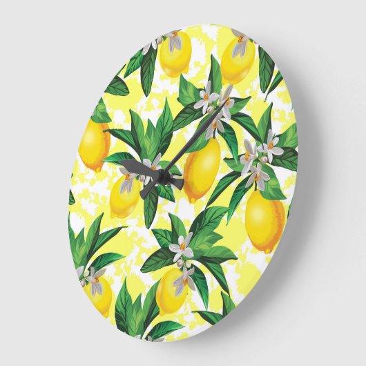 Lemon Fantasy: Kreatives Muster der Blumen Große Wanduhr (Winkel)