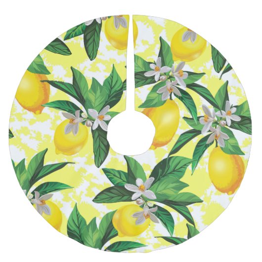 Lemon Fantasy: Kreatives Muster der Blumen Polyester Weihnachtsbaumdecke (Vorderseite)