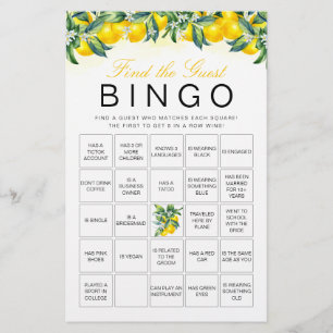 Lemon Finde die Gast-Bingo-Brautparty-Spielkarte