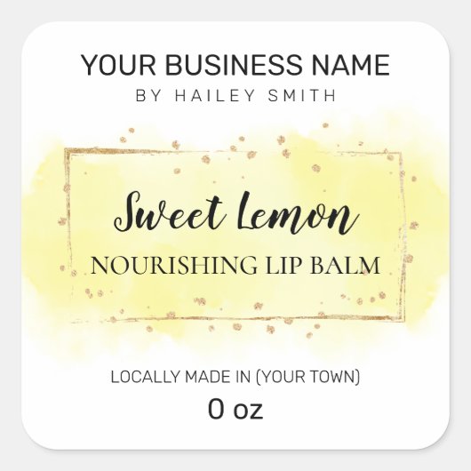 Lemon Flavor Yellow Lip Balm Quadratischer Aufkleber (Vorderseite)