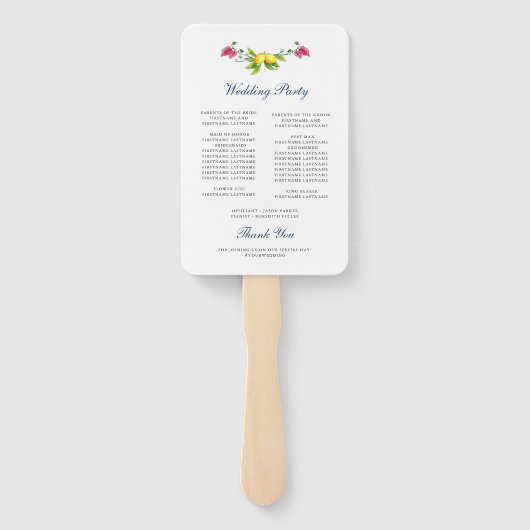 Lemon Floral Amalfi Italienisches Hochzeitsprogram Fächer (Rückseite)