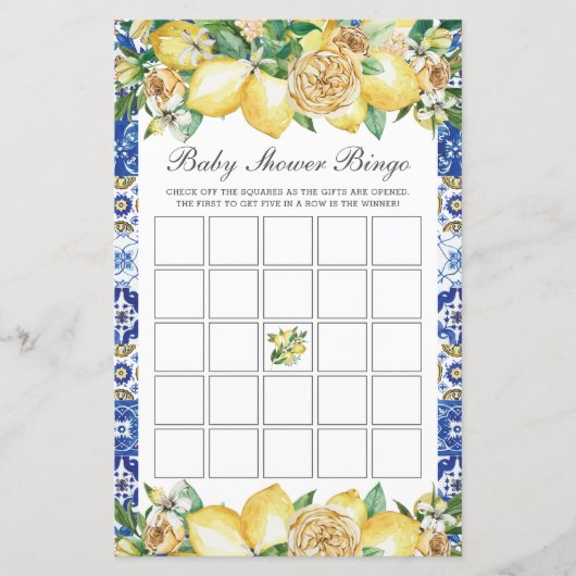 Lemon Floral Baby Brautparty Bingo Party Game (Vorderseite)