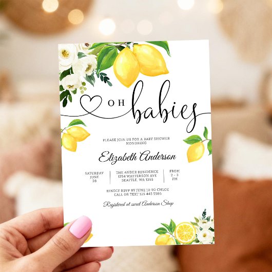 Lemon Floral Baby Shower Invitation Einladung