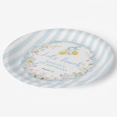 Lemon Floral Blue Bows Paper Plate Pappteller (Schrägansicht)