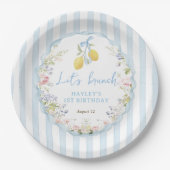 Lemon Floral Blue Bows Paper Plate Pappteller (Vorderseite)