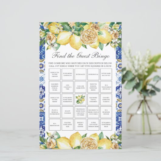 Lemon Floral Brautparty Finden Sie das Gast Bingo (Stehend Vorderseite)