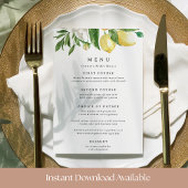 Lemon Floral Brautparty oder Wedding Menu Card Einladung