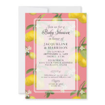 Lemon Floral Citrus Greenery Pink Baby Girl Dusche