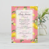 Lemon Floral Citrus Greenery Pink Baby Girl Dusche Einladung (Stehend Vorderseite)