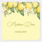 Lemon Floral Citrus Modernes Gelbes Geschäft Quadratischer Aufkleber (Vorderseite)