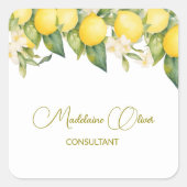 Lemon Floral Citrus Modernes Personal Business Quadratischer Aufkleber (Vorderseite)