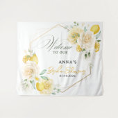 Lemon Floral Eukalyptus Brautparty Hintergrund Wandteppich (Vorderseite (Horizontal))