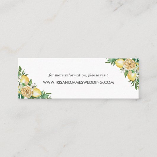 Lemon Floral Greenerity Wedding Website Card Mini Mini Visitenkarte (Vorderseite)