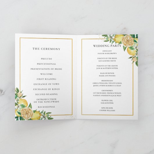 Lemon Floral Greenery Azure Mosaic Tiles Wedding Programm (Innenseite)