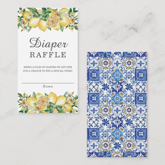Lemon Floral Greenery Baby Dusche Windelwanne Raff Begleitkarte (Vorne/Hinten)