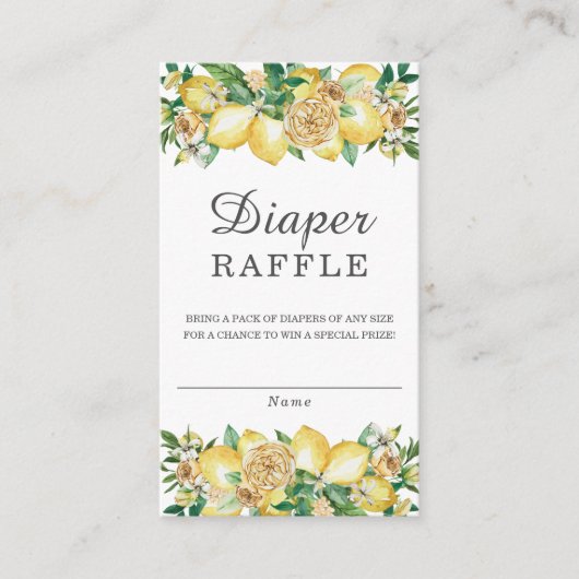 Lemon Floral Greenery Baby Dusche Windelwanne Raff Begleitkarte (Vorderseite)