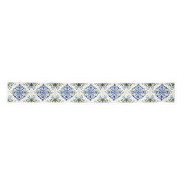 Lemon Floral Italienisch Tile Blau und Weiß Decoup Satinband