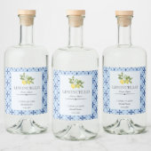 Lemon Floral Limoncello Wedding Blue Tile Italieni Alkoholflaschenetikett (Flaschen)