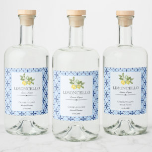 Lemon Floral Limoncello Wedding Blue Tile Italieni Alkoholflaschenetikett