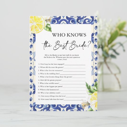 Lemon Floral Mediterranes Brautparty Einladung (Stehend Vorderseite)