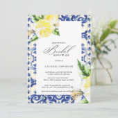 Lemon Floral Mediterranes Brautparty Einladung (Stehend Vorderseite)