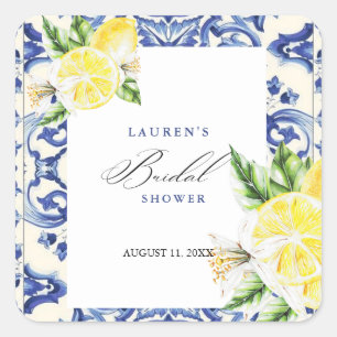 Lemon Floral Mediterranes Brautparty Quadratischer Aufkleber