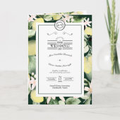 Lemon Floral Monogram Emerald Green Wedding geklap Programm (Vorderseite)