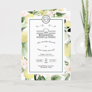 Lemon Floral Monogram White Wedding geklappt Programm