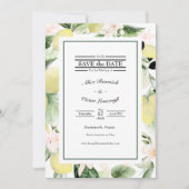 Lemon Floral Monogram White Wedding Save The Date (Vorderseite)