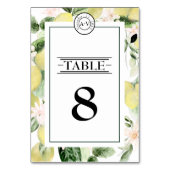 Lemon Floral Monogram White Wedding Tischnummer (Rückseite)