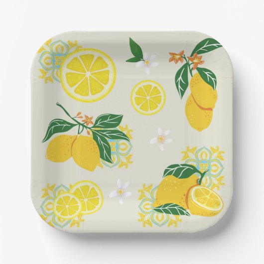 Lemon Floral Pappteller (Vorderseite)